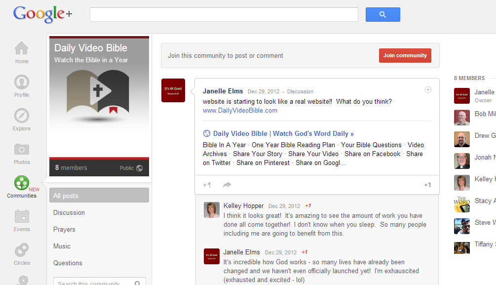 Daily Video Bible Google+ board